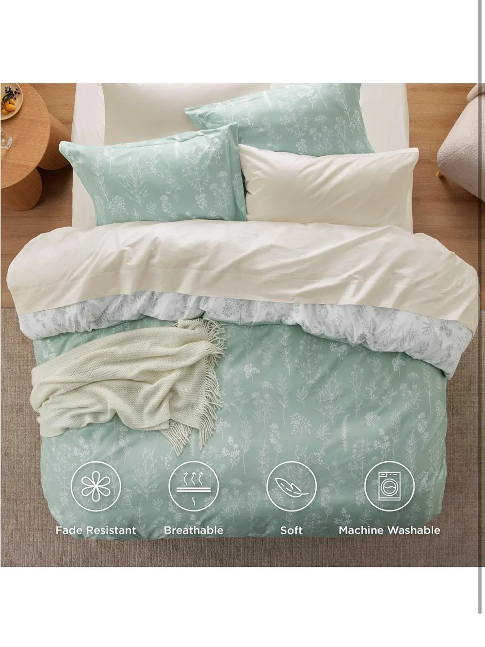 NEW Bedsure Reversible Floral Duvet Cover Set with Zipper Closure, 3 Pieces KING